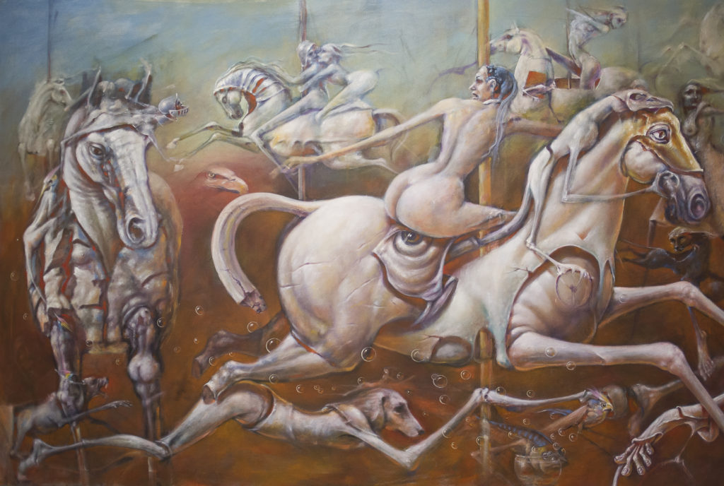 Carrousel, (two panels) oil on canvas