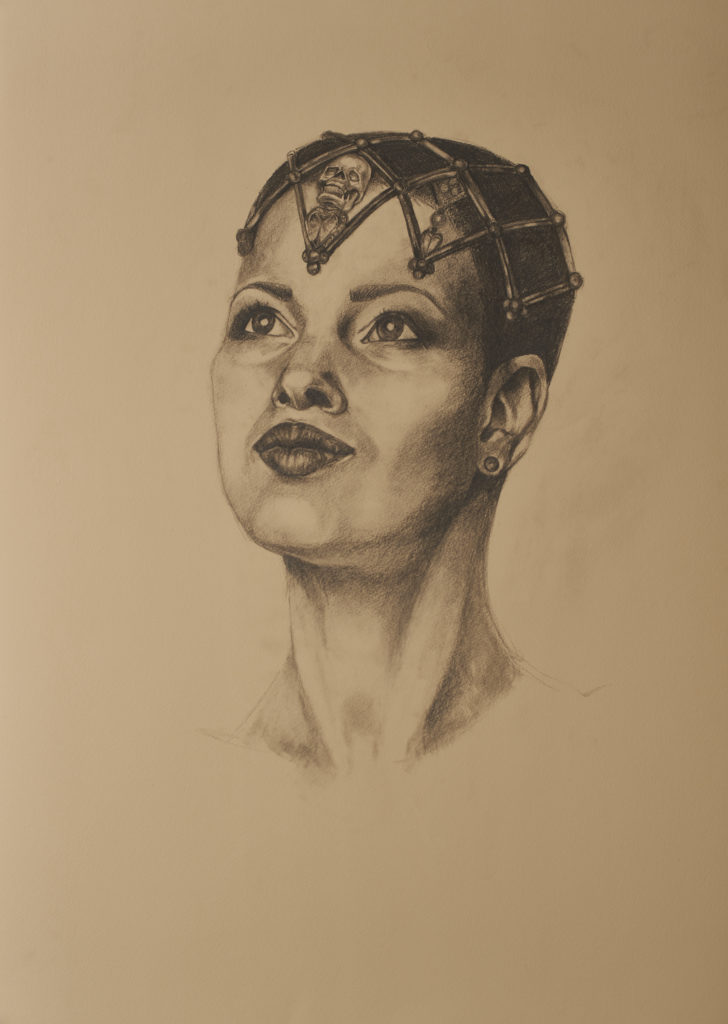 Triste Reina (Sorrow Queen) Graphite on Arches Paper 22x30x22, c. Wanda Raimundi-Ortiz 2016