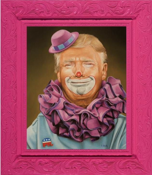 Ass Clown, acrylic on Masonite, framed